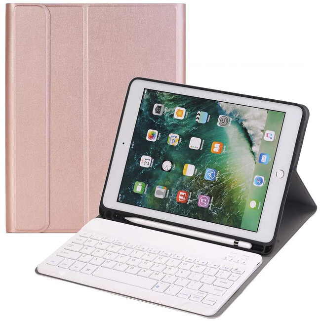 Case2go - Bluetooth keyboard Tablet cover suitable for iPad 2021 - 10.2 Inch - Keyboard Case with Stylus Pen Holder - Pink
