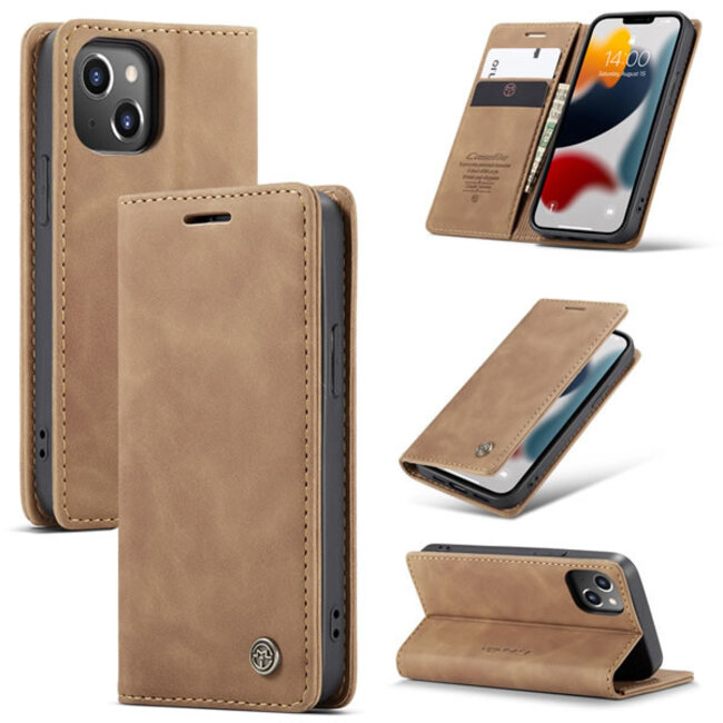 CaseMe - Telefoonhoesje geschikt voor Apple iPhone 13 Mini - Wallet Book Case - Magneetsluiting - Licht Bruin