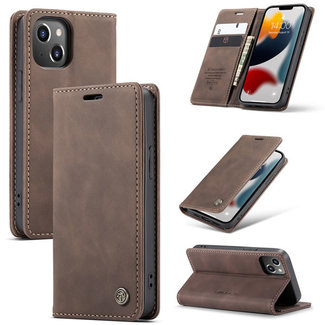 CaseMe CaseMe - Case for Apple iPhone 13 Mini - PU Leather Wallet Case Card Slot Kickstand Magnetic Closure - Dark Brown