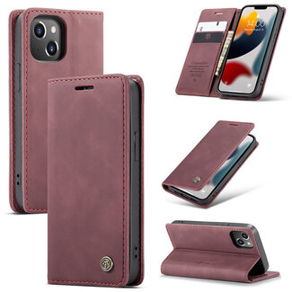 CaseMe CaseMe - Case for Apple iPhone 13 Mini - PU Leather Wallet Case Card Slot Kickstand Magnetic Closure - Dark Red