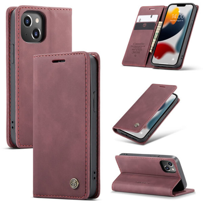 CaseMe - Telefoonhoesje geschikt voor Apple iPhone 13 Mini - Wallet Book Case - Magneetsluiting - Donker Rood