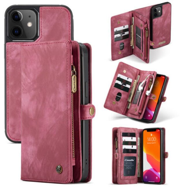 CaseMe - Case for Apple iPhone 13 Mini - Wallet Case with Card Holder, Magnetic Detachable Cover - Red