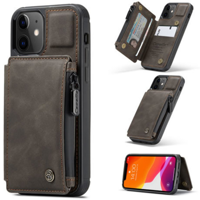 CaseMe - Apple iPhone 13 Mini Case - Back Cover - with RFID Cardholder - Dark Brown