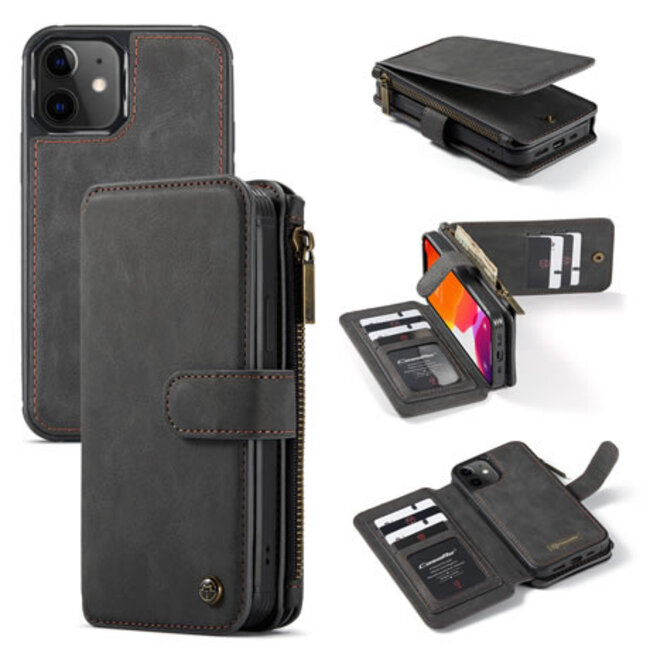 CaseMe - Case for Apple iPhone 13 Mini - Wallet Case with Cardslots and Detachable Flip Zipper Case - Black