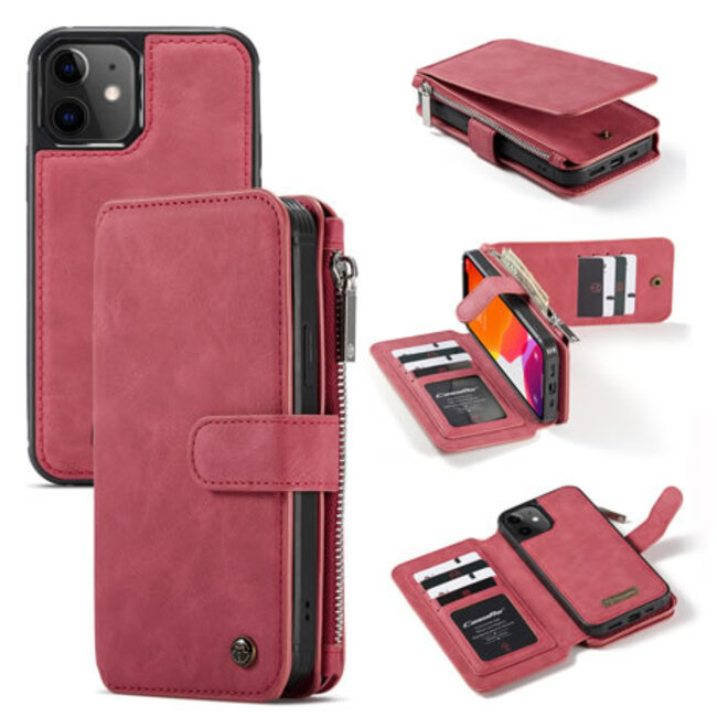 CaseMe - Case for Apple iPhone 13 Mini - Wallet Case with Cardslots and Detachable Flip Zipper Case - Red