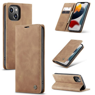 CaseMe CaseMe - Case for Apple iPhone 13 - PU Leather Wallet Case Card Slot Kickstand Magnetic Closure - Light Brown