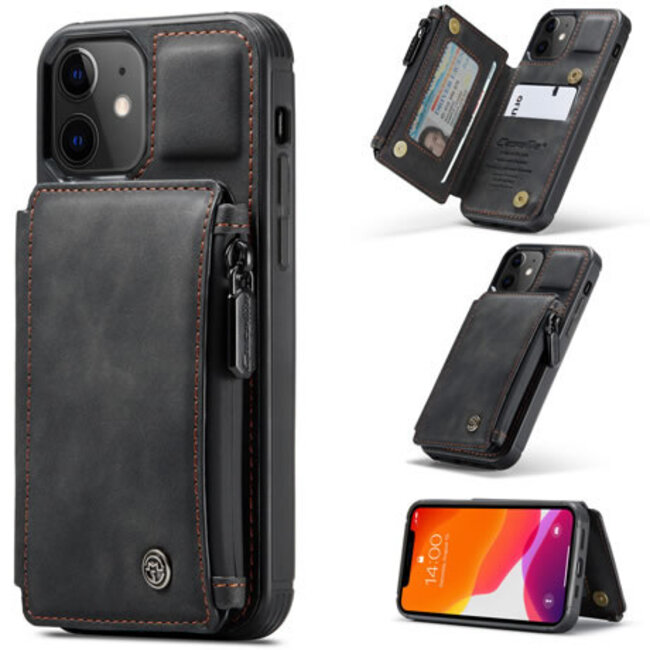 CaseMe - Apple iPhone 13 Case - Back Cover - with RFID Cardholder - Black