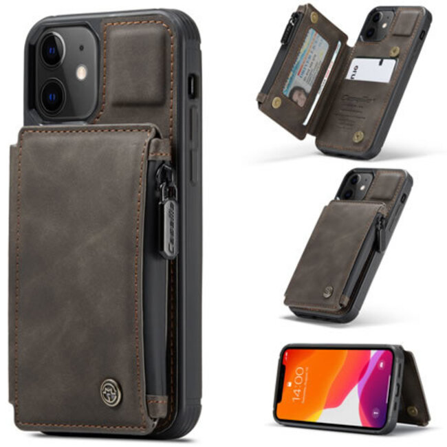 CaseMe - Telefoonhoesje geschikt voor Apple iPhone 13 - Back Cover - met RFID Pasjeshouder - Donker Bruin
