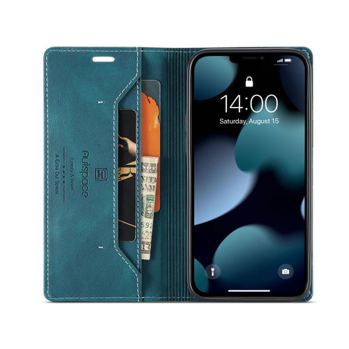 AutSpace - Telefoonhoesje geschikt voor Apple iPhone 13 - Wallet Book Case - Magneetsluiting - met RFID bescherming - Blauw