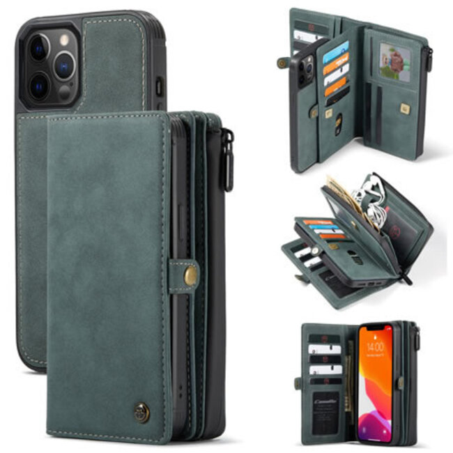 CaseMe - Case for Apple iPhone 13 Pro - PU Leather Wallet Case Card Slot Kickstand Magnetic Closure - Blue