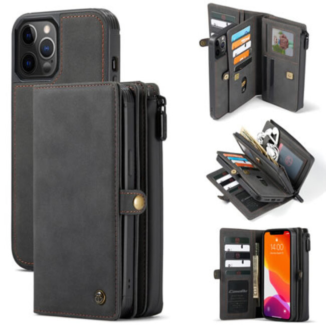 CaseMe - Telefoonhoesje geschikt voor Apple iPhone 13 Pro - Back Cover en Wallet Book Case - Multifunctioneel - Zwart