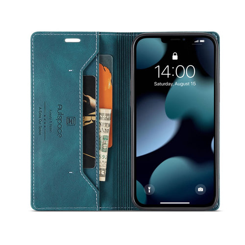 AutSpace - Telefoonhoesje geschikt voor Apple iPhone 13 Pro - Wallet Book Case - Magneetsluiting - met RFID bescherming - Blauw