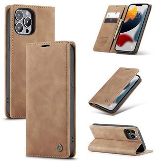 CaseMe CaseMe - Case for Apple iPhone 13 Pro Max - PU Leather Wallet Case Card Slot Kickstand Magnetic Closure - Light Brown