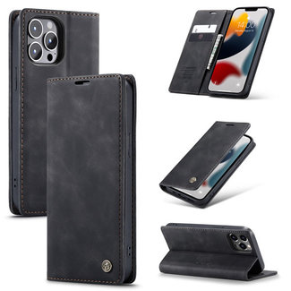 CaseMe CaseMe - Case for Apple iPhone 13 Pro Max - PU Leather Wallet Case Card Slot Kickstand Magnetic Closure - Black