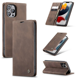 CaseMe CaseMe - Case for Apple iPhone 13 Pro Max - PU Leather Wallet Case Card Slot Kickstand Magnetic Closure - Dark Brown