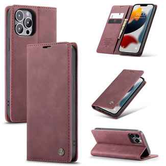 CaseMe CaseMe - Case for Apple iPhone 13 Pro Max - PU Leather Wallet Case Card Slot Kickstand Magnetic Closure - Dark Red
