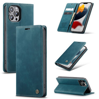 CaseMe CaseMe - Case for Apple iPhone 13 Pro Max - PU Leather Wallet Case Card Slot Kickstand Magnetic Closure - Blue