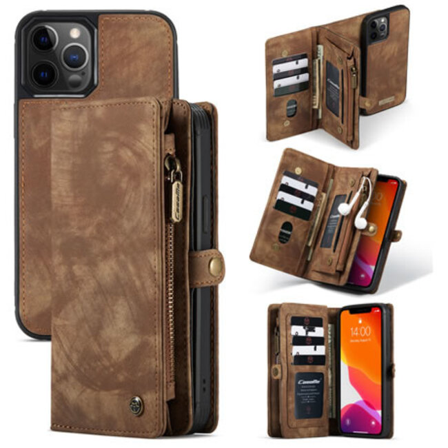 CaseMe - Telefoonhoesje geschikt voor Apple iPhone 13 Pro Max - 2 in 1 Book Case en Back Cover - Bruin