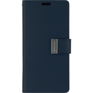 Mercury Goospery Telefoonhoesje geschikt voor Apple iPhone 13 Mini - Goospery Rich Diary Case - Hoesje met Pasjeshouder - Donker Blauw