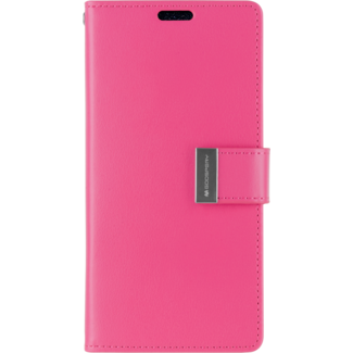 Mercury Goospery Telefoonhoesje geschikt voor Apple iPhone 13 Pro - Blue Moon Flip Case - Met pasjeshouder - Magenta