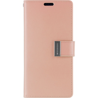Mercury Goospery Telefoonhoesje geschikt voor Apple iPhone 13 Pro Max - Blue Moon Diary Wallet Case -Rose Goud