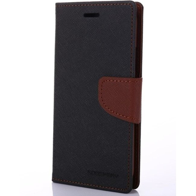 Telefoonhoesje geschikt voor Apple iPhone 13 Mini - Mercury Fancy Diary Wallet Case - Hoesje met Pasjeshouder - Zwart/Bruin