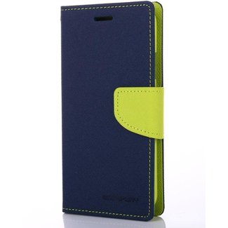 Mercury Goospery Phone case suitable for Apple iPhone 13 Mini - Mercury Fancy Diary Wallet Case - Case with Card Holder - Dark Blue/Lime