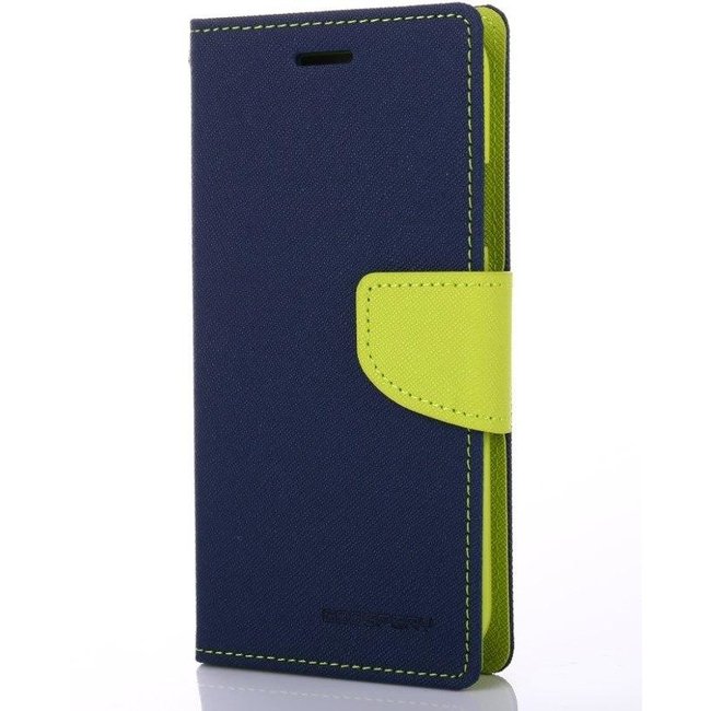 Telefoonhoesje geschikt voor Apple iPhone 13 Mini - Mercury Fancy Diary Wallet Case - Hoesje met Pasjeshouder - Donker Blauw/Lime