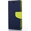 Phone case suitable for Apple iPhone 13 Mini - Mercury Fancy Diary Wallet Case - Case with Card Holder - Dark Blue/Lime