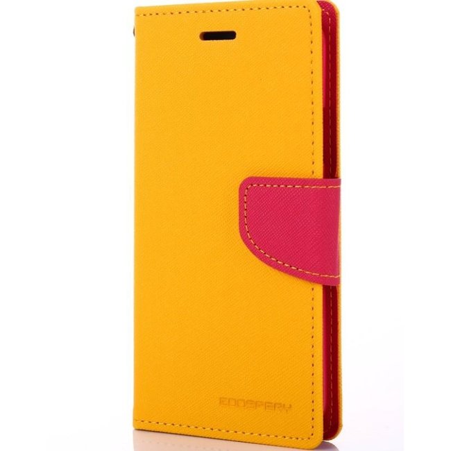 Telefoonhoesje geschikt voor Apple iPhone 13 - Mercury Fancy Diary Wallet Case - Hoesje met Pasjeshouder - Geel/Magenta