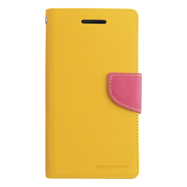 Telefoonhoesje geschikt voor Apple iPhone 13 Pro - Mercury Fancy Diary Wallet Case - Hoesje met Pasjeshouder - Geel/Magenta