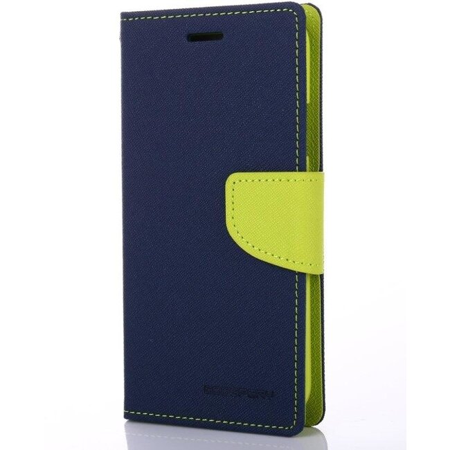 Phone case suitable for Apple iPhone 13 Pro Max - Mercury Fancy Diary Wallet Case - Case with Card Holder - Dark Blue/Lime