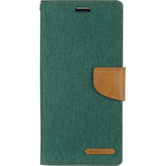 Mercury Goospery Telefoonhoesje geschikt voor iPhone 13 Pro - Mercury Canvas Diary Wallet Case - Hoesje met Pasjeshouder - Groen