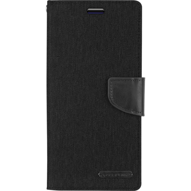 Telefoonhoesje geschikt voor iPhone 13 Pro Max - Mercury Canvas Diary Wallet Case - Hoesje met Pasjeshouder - Zwart