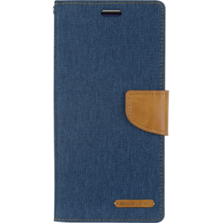 Mercury Goospery Telefoonhoesje geschikt voor iPhone 13 Pro Max - Mercury Canvas Diary Wallet Case - Hoesje met Pasjeshouder - Blauw