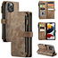 CaseMe - Telefoonhoesje geschikt voor iPhone 13 Pro - Wallet Book Case met ritssluiting - Magneetsluiting - Bruin