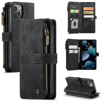 CaseMe CaseMe - Telefoonhoesje geschikt voor iPhone 13 - Wallet Book Case met ritssluiting - Magneetsluiting - Zwart