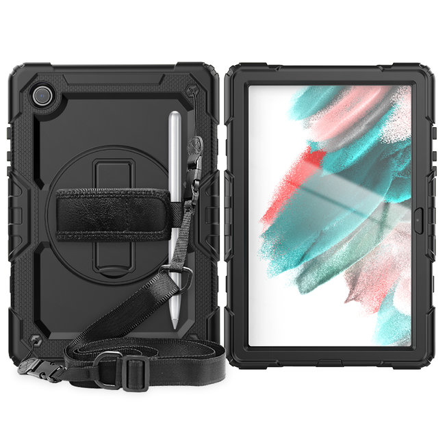 Tablet Hoes geschikt voor Samsung Galaxy Tab A8 (2021) - 10.5 Inch - Heavy Duty Case met Ingebouwde Screenprotector en Schouderriem - Zwart