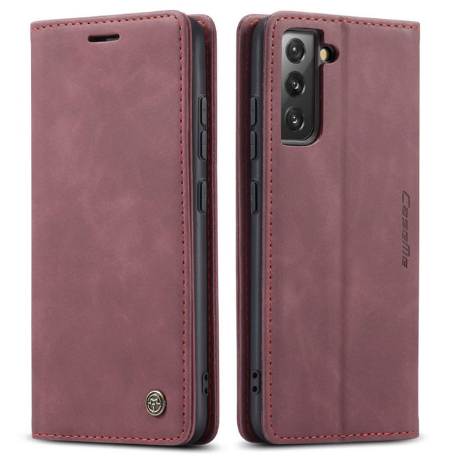 Caseme - Telefoonhoesje geschikt voor Samsung Galaxy S22 - Retro Wallet Book Case - Magneetsluiting - Rood