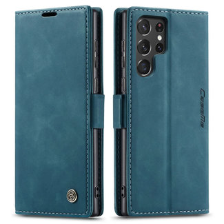 Dux Ducis Caseme - Telefoonhoesje geschikt voor Samsung Galaxy S22 Ultra 5G - Retro Wallet Book Case - Magneetsluiting - Blauw