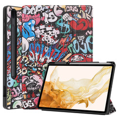 Cover2day - Tablet hoes geschikt voor Samsung Galaxy Tab S8 Plus (2022) - 12.7 inch - Flexibel TPU - Tri-Fold Book Case - Met pencil houder - Graffiti