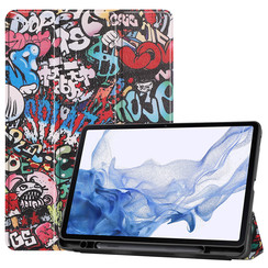 Cover2day - Tablet hoes geschikt voor Samsung Galaxy Tab S8 (2022) - 11 inch - Flexibel TPU - Tri-Fold Book Case - Met pencil houder - Graffiti