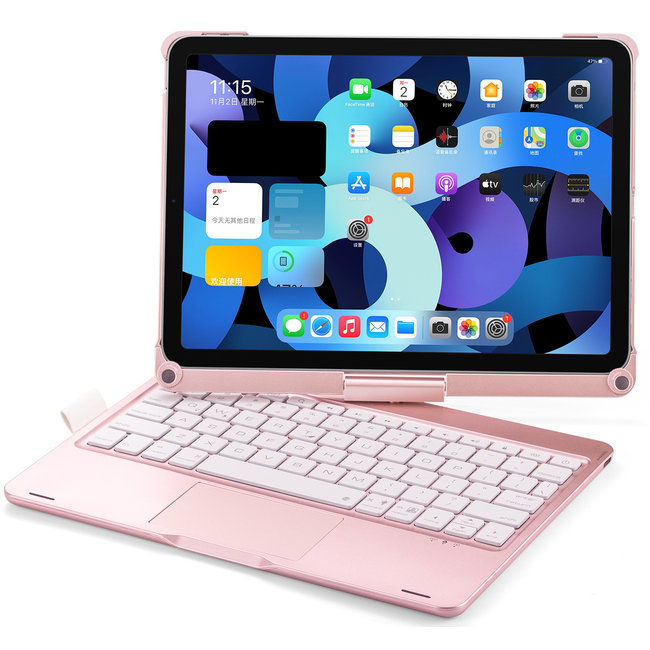 Case2go - Bluetooth Toetsenbord hoes geschikt voor iPad Air 10.9 (2022) - QWERTY - Toetsenbord verlichting en Touchpad - 360 graden draaibaar - Rosé-Goud