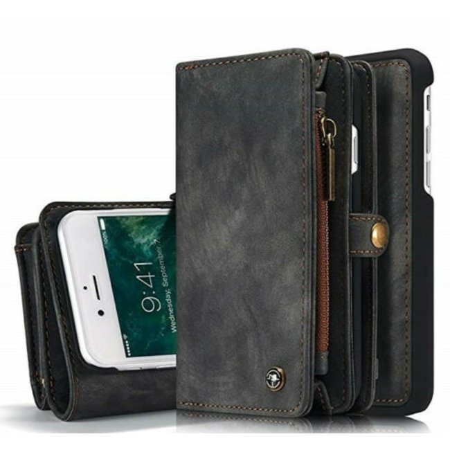 CaseMe - Telefoonhoesje geschikt voor iPhone SE 2022 - 2 in 1 Wallet Book Case - Zwart