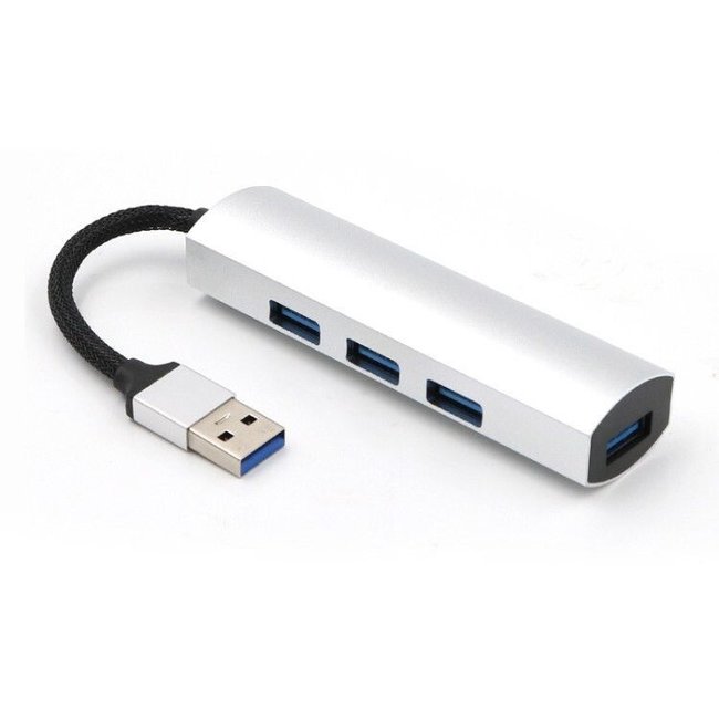 USB Splitter - USB Hub 3.0 - 4 Poorten - USB 3.0 aansluiting - Aluminium - Zilver