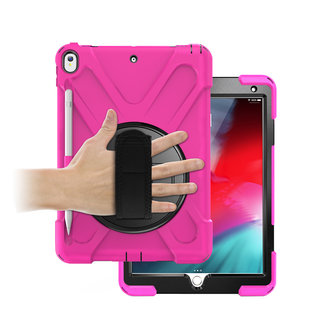 Cover2day Case2go - Tablet cover suitable for iPad 2021 - 10.2 Inch - Hand Strap Armor Case - Magenta