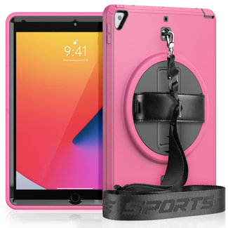 Cover2day Case2go - Tablet sleeve suitable for iPad 2021 - 10.2 Inch - Hand Strap Armor - Rugged Case with shoulder strap - Magenta