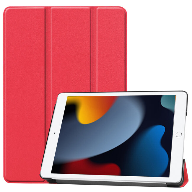 Case2go - Tablet cover suitable for iPad 2021 - 10.2 Inch - Tri-Fold Book Case - Red