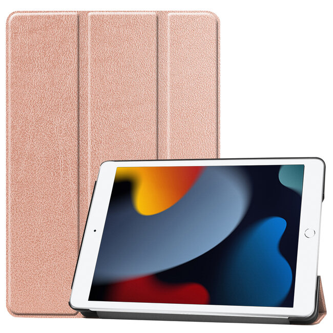 Case2go - Tablet cover suitable for iPad 2021 - 10.2 Inch - Tri-Fold Book Case - Rose Gold