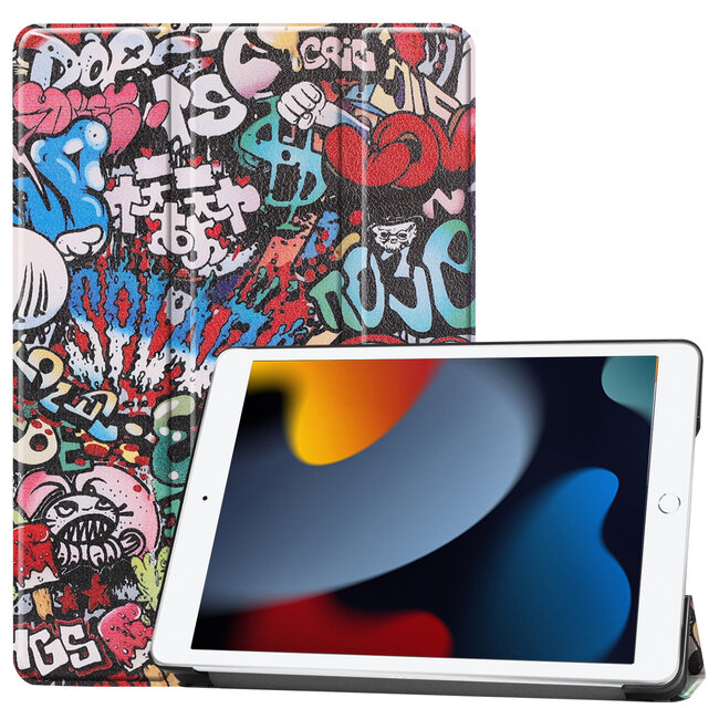 Tablet hoes geschikt voor iPad 2021 - 10.2 Inch - Tri-Fold Book Case - Graffiti